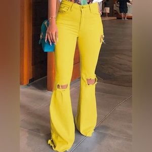 Fashion Nova yellow flare jeans